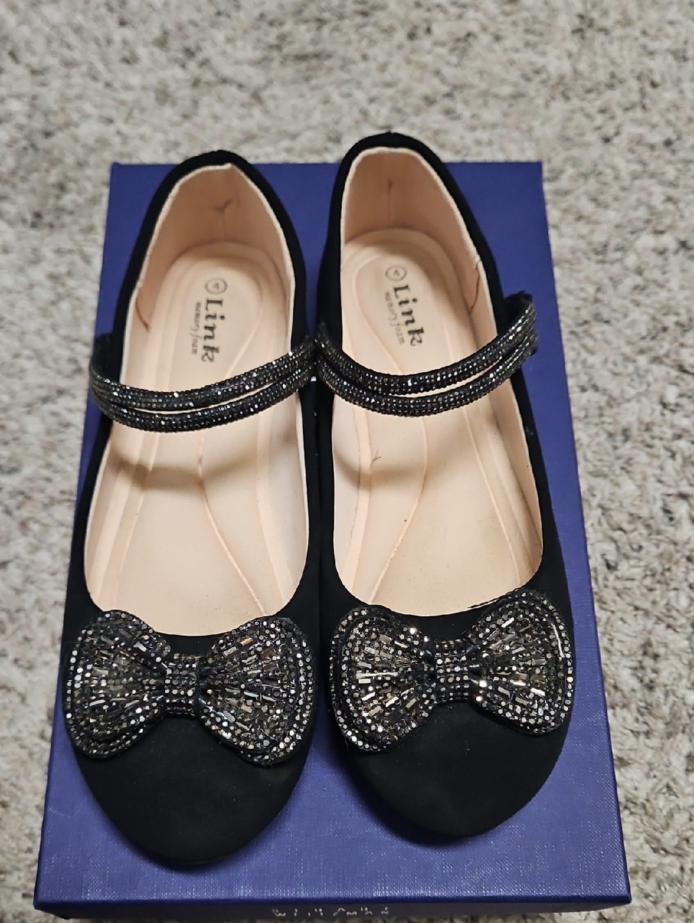Link Black Mary Jane Flats with Beaded Bow Accents